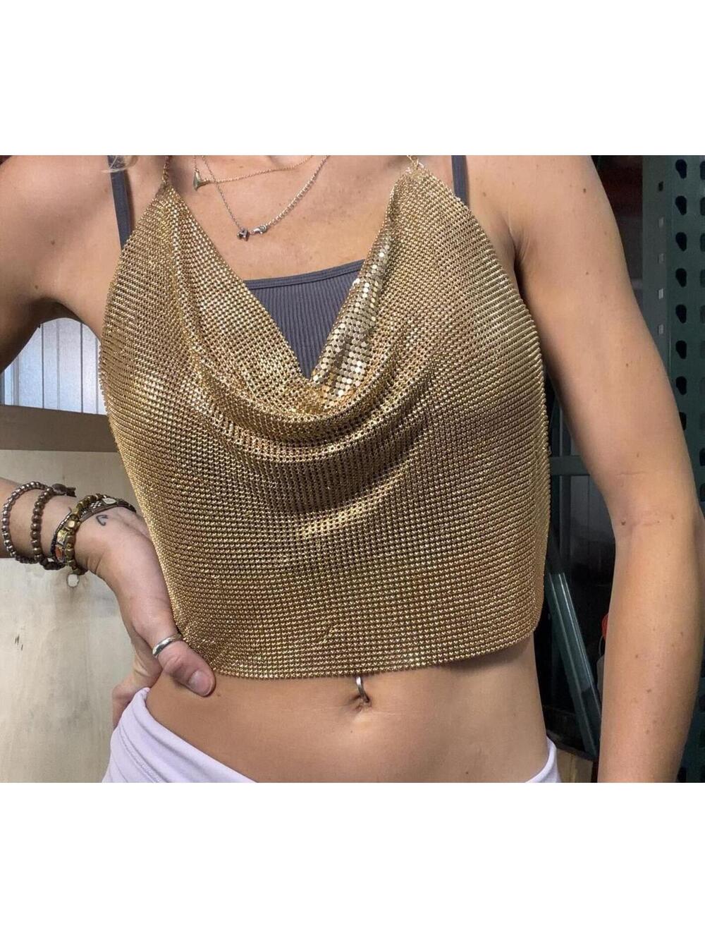 Y2K Sequin Rose Gold Slinky Top